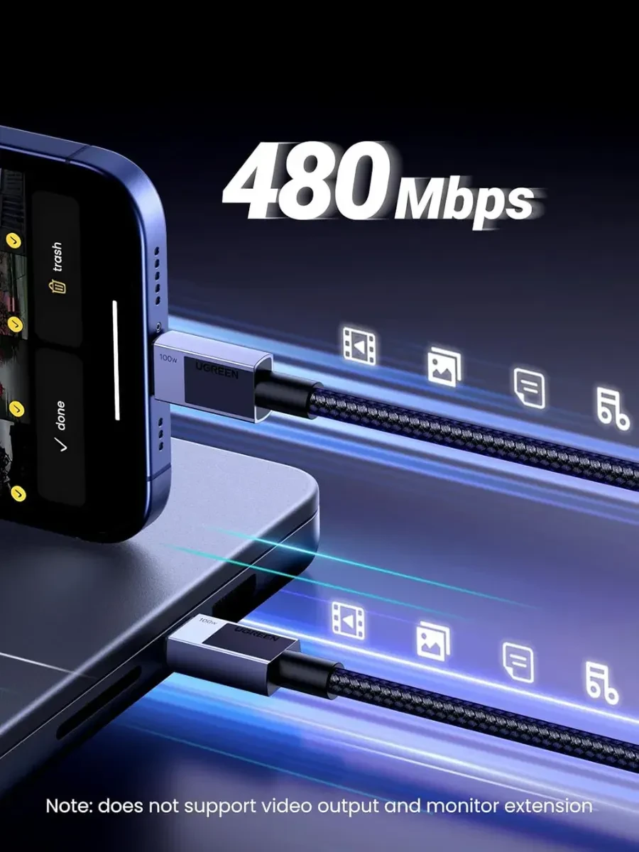 Кабель UGREEN L512 USB-C-USB-C, 2м, быстрая зарядка — 2