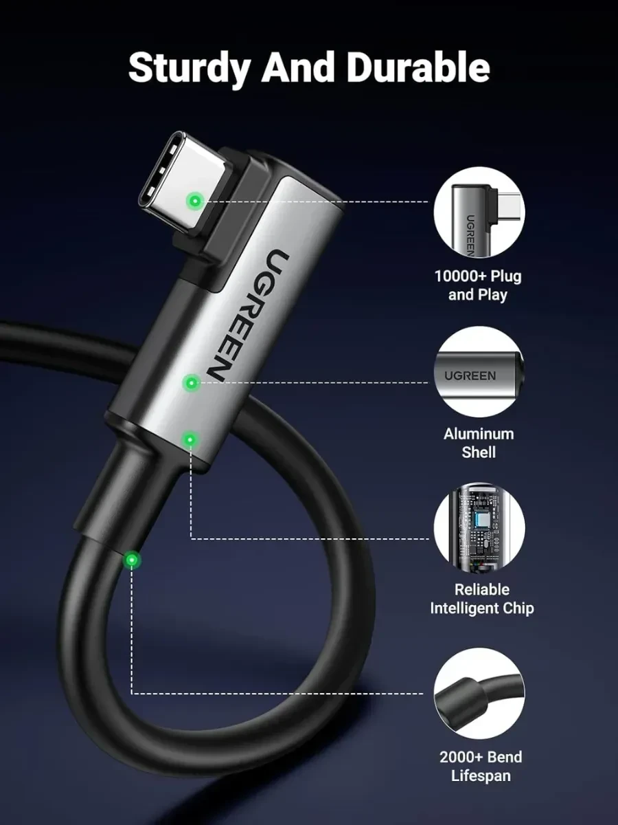 Кабель UGREEN US551 USB-C-USB-C, 5м, 90°, 5Gbps — 4