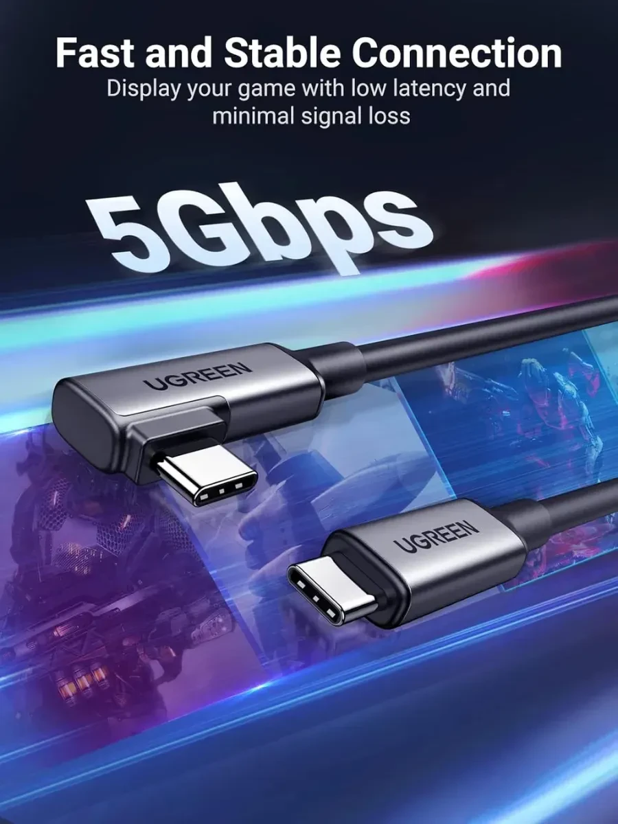 Кабель UGREEN US551 USB-C-USB-C, 5м, 90°, 5Gbps — 5