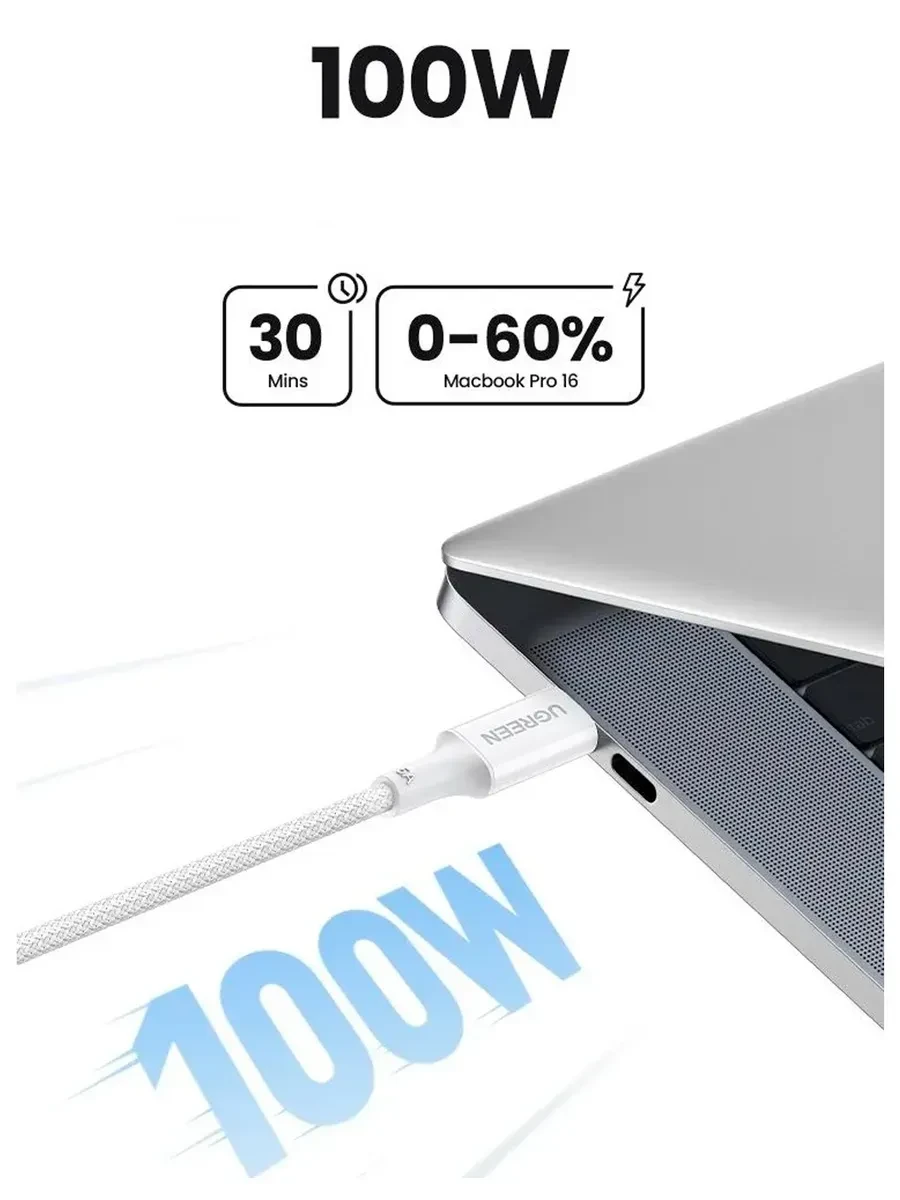 Кабель UGREEN L502 USB-C-USB-C, 2м, 100W — 5