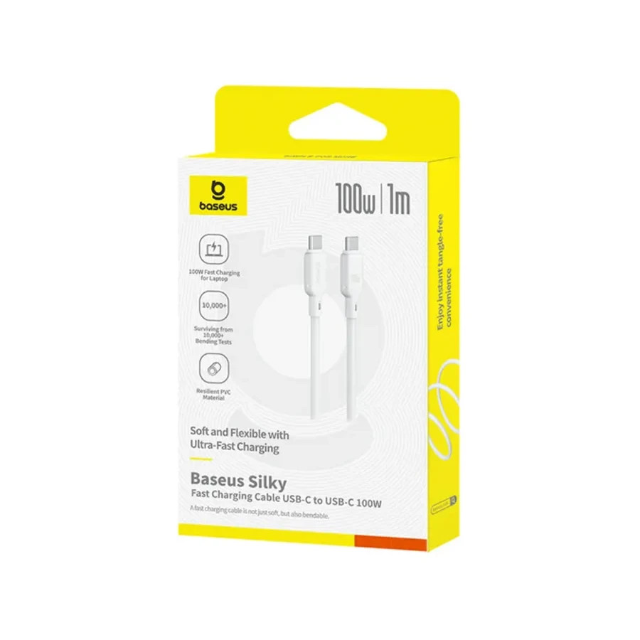 Кабель Baseus Silky USB-C to USB-C, 100W, 1м, белый — 3