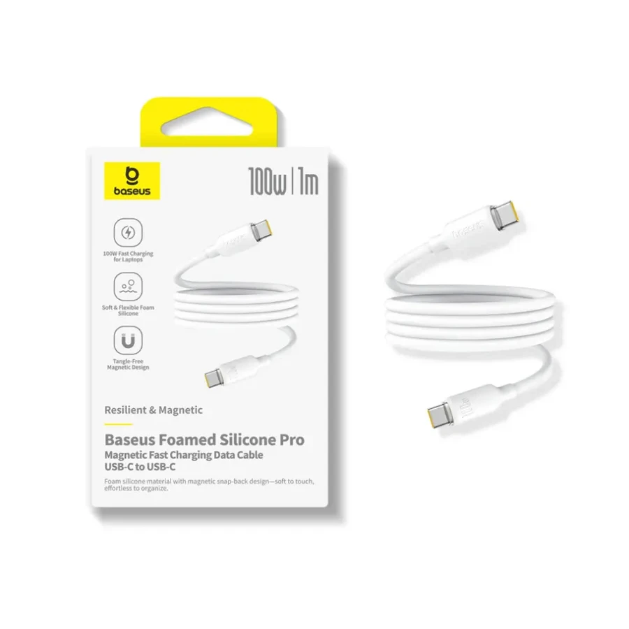 Кабель Baseus Foamed Silicone Pro Magnetic USB-C to USB-C, 100W, 1м, белый — 2