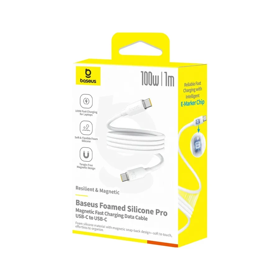 Кабель Baseus Foamed Silicone Pro Magnetic USB-C to USB-C, 100W, 1м, белый — 3