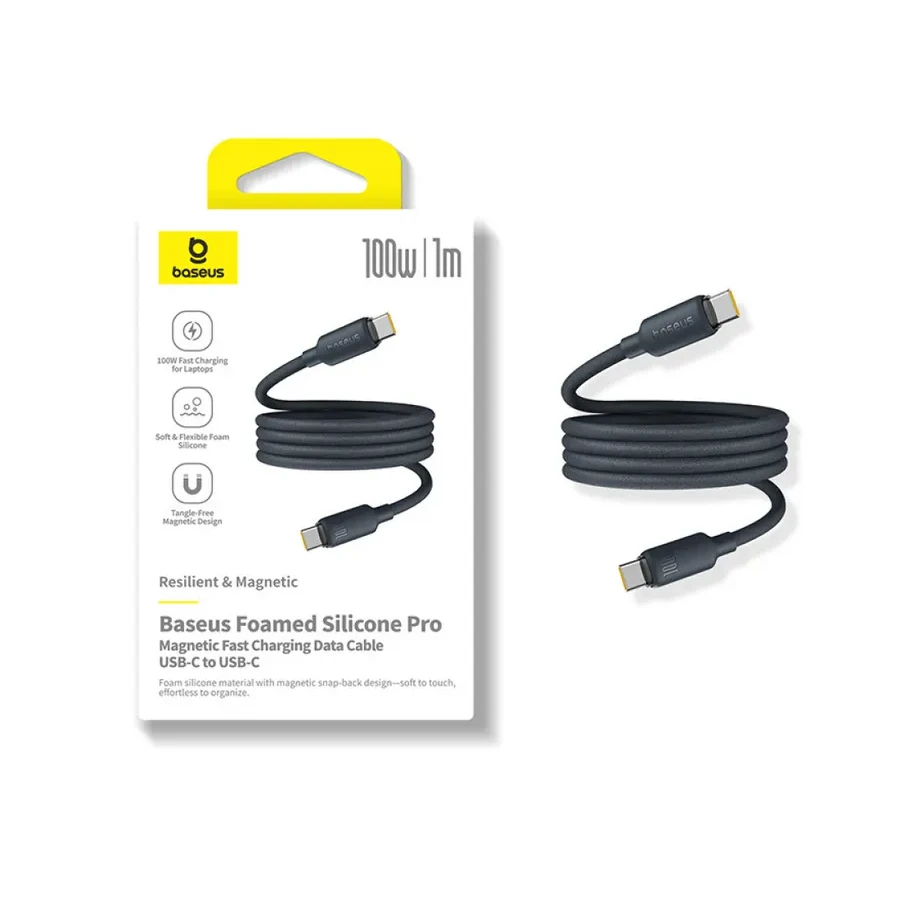 Кабель Baseus Foamed Silicone Pro Magnetic USB-C to USB-C, 100W, 1м, черный — 2