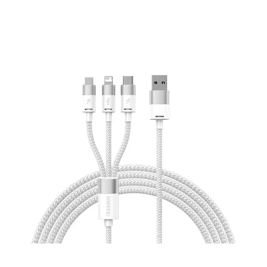 Кабель Baseus StarSpeed 1-for-3 USB-A to M+L+C, 3.5A, 1.2м, белый