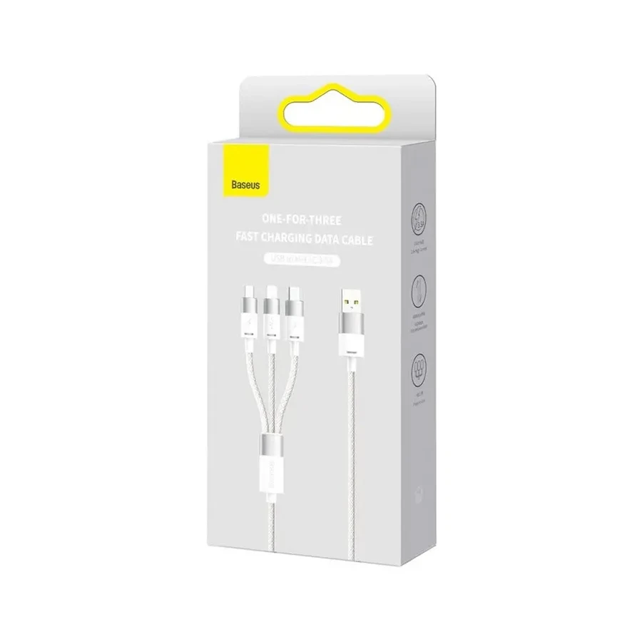 Кабель Baseus StarSpeed 1-for-3 USB-A to M+L+C, 3.5A, 1.2м, белый — 3