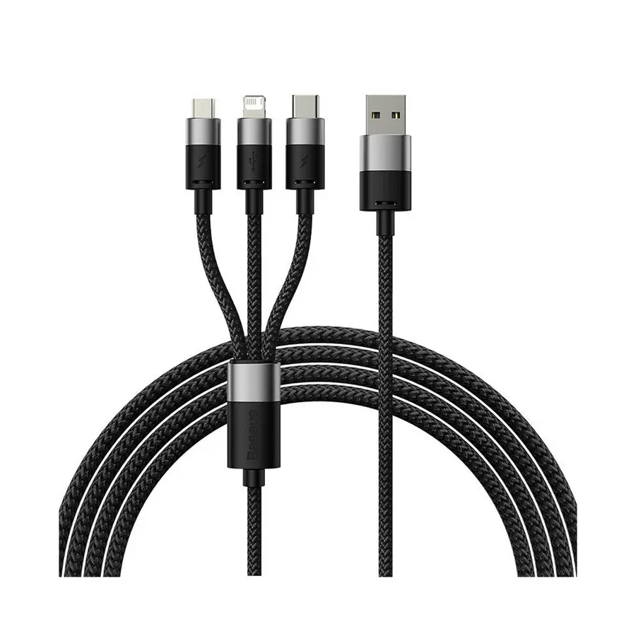 Кабель Baseus StarSpeed 1-for-3 USB-A to M+L+C, 3.5A, 1.2м, черный