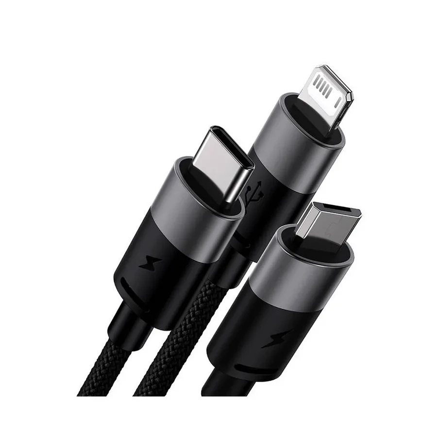 Кабель Baseus StarSpeed 1-for-3 USB-A to M+L+C, 3.5A, 1.2м, черный — 2
