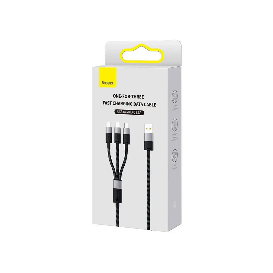 Кабель Baseus StarSpeed 1-for-3 USB-A to M+L+C, 3.5A, 1.2м, черный — 3