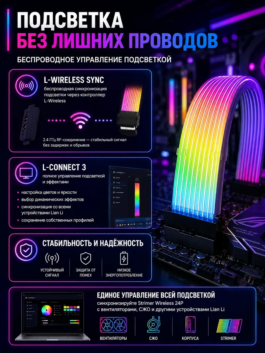 Беспроводной Светящийся ARGB кабель для MB Lian LI STRIMER WIRELESS 24P G89.PW24-1W.00 — 2