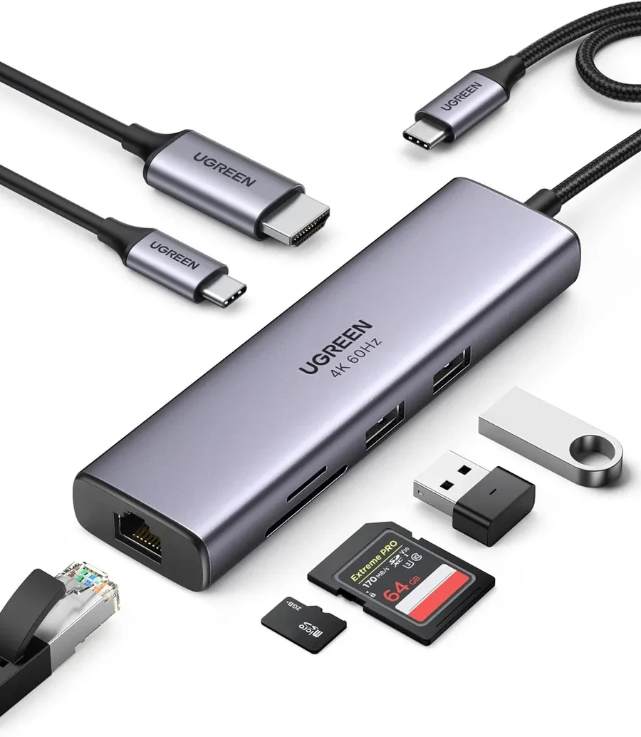 USB-хаб Hub UGREEN USB-C, Ethernet — 4