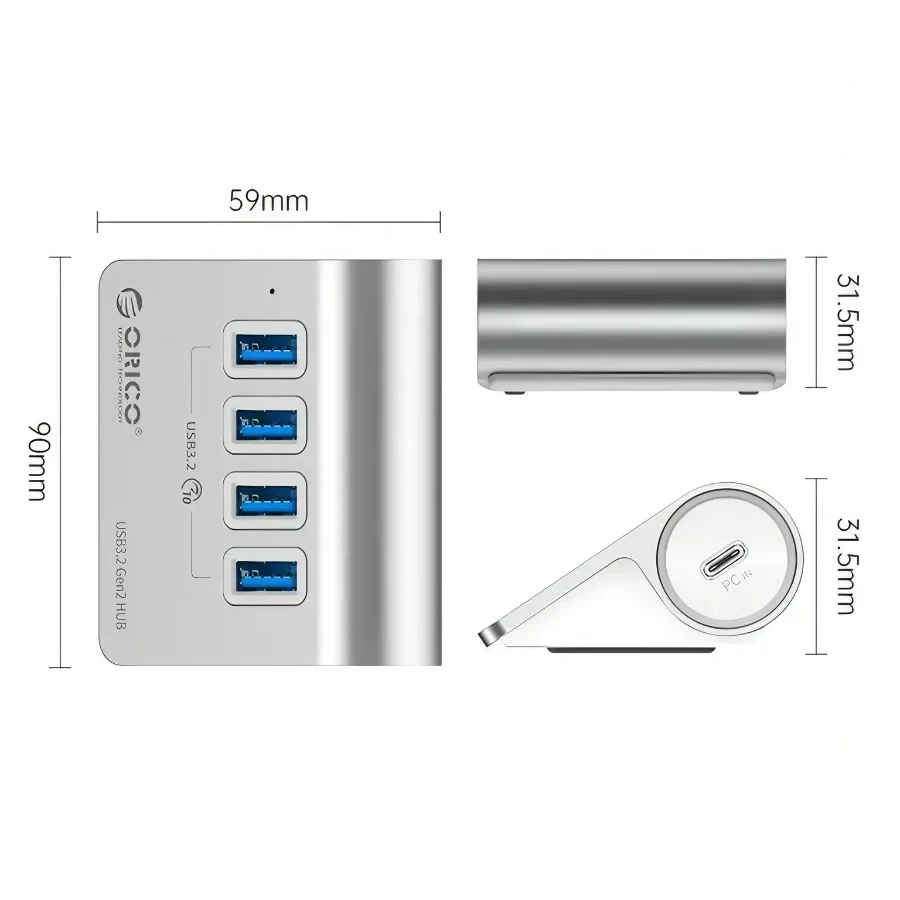 USB Хаб ORICO M3U4-G2-05-SV-BP, USB-C to USB3.2, 4 порта — 2