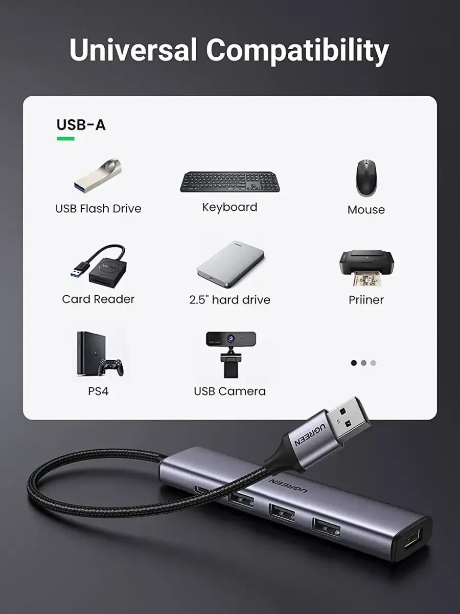 Hub UGREEN CM473 USB 3.0 в 4x USB 3.0 — 4