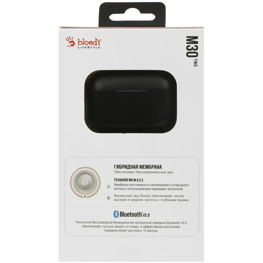 Наушники TWS Bloody M30, Black+Red, BT 5.0 — 5