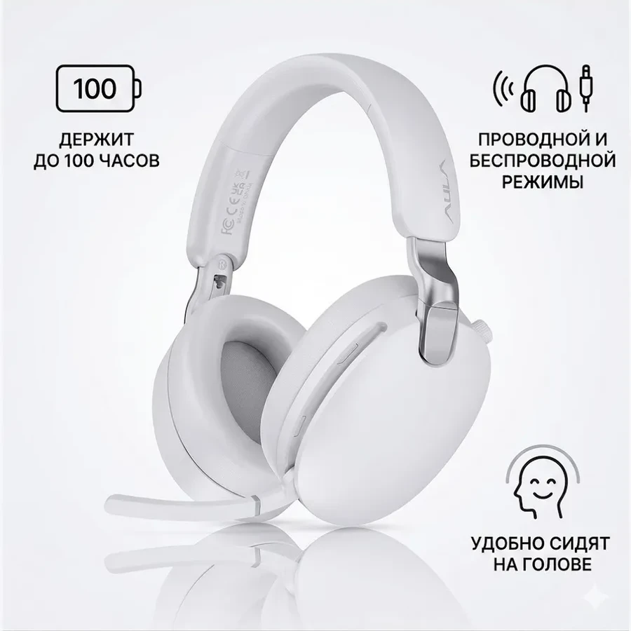 Наушники с микрофоном AULA A500 White, ANC,1000mAh, BT5.4, Type-C