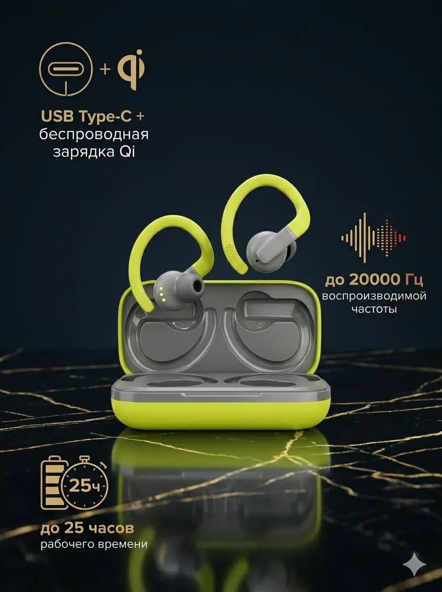 Наушники CANYON headset OnRun 11 Sport Wireless charge Green