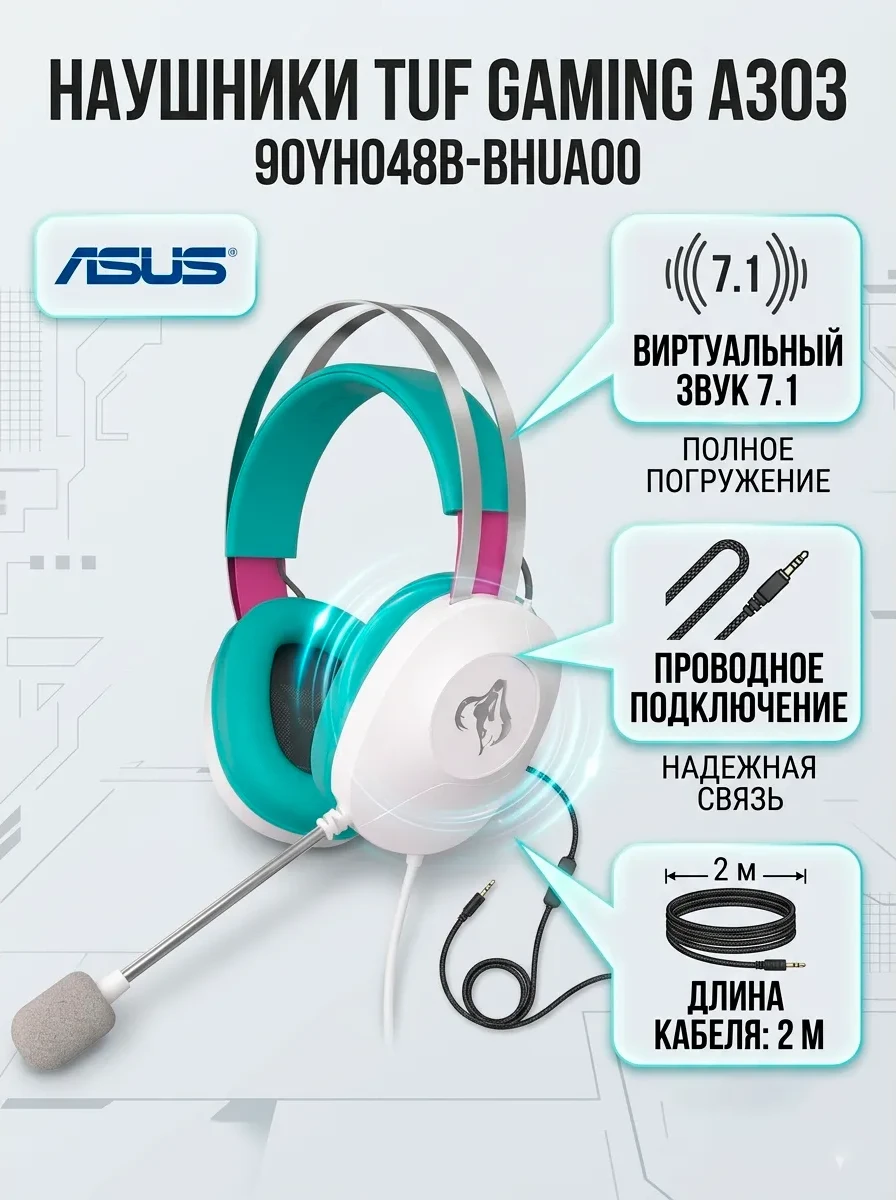 Наушники ASUS TUF Gaming H1 Gen II Hatsune Miku Edition, Green-White
