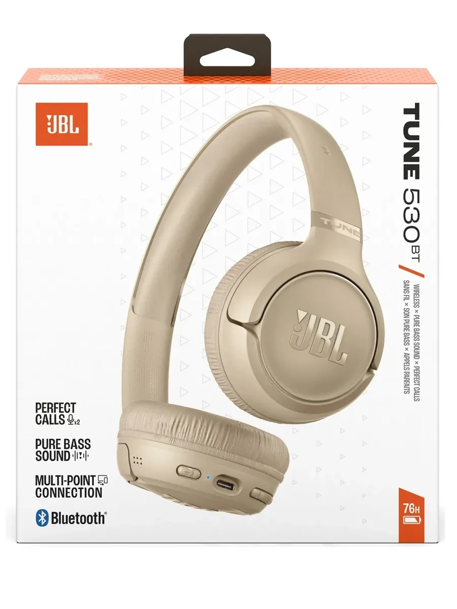Беспроводные накладные наушники JBL Tune 530BT Pure Bass multipoint бежевые — 2