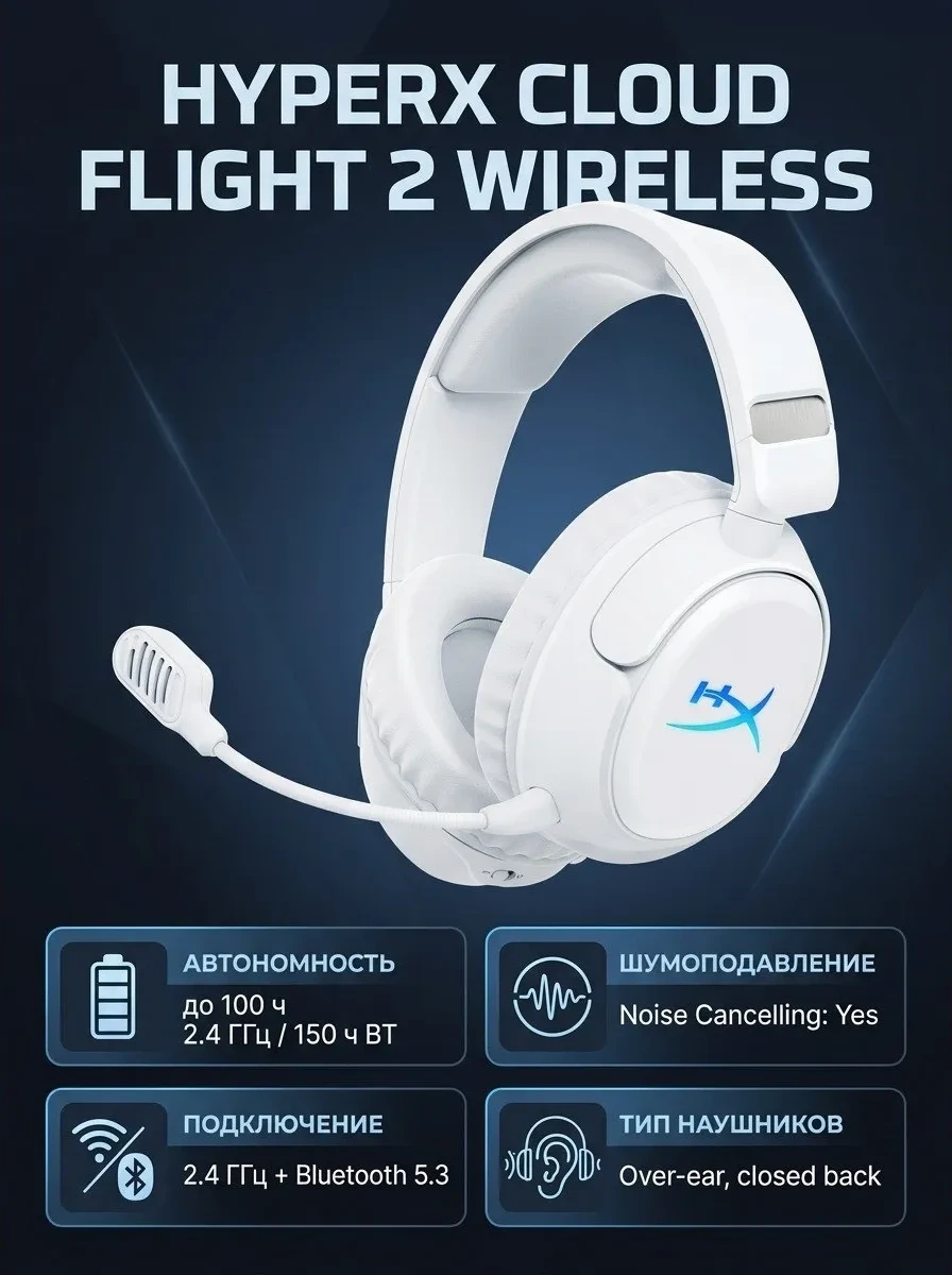 Гарнитура HyperX Cloud Flight 2 Wireless White B5VC5AA