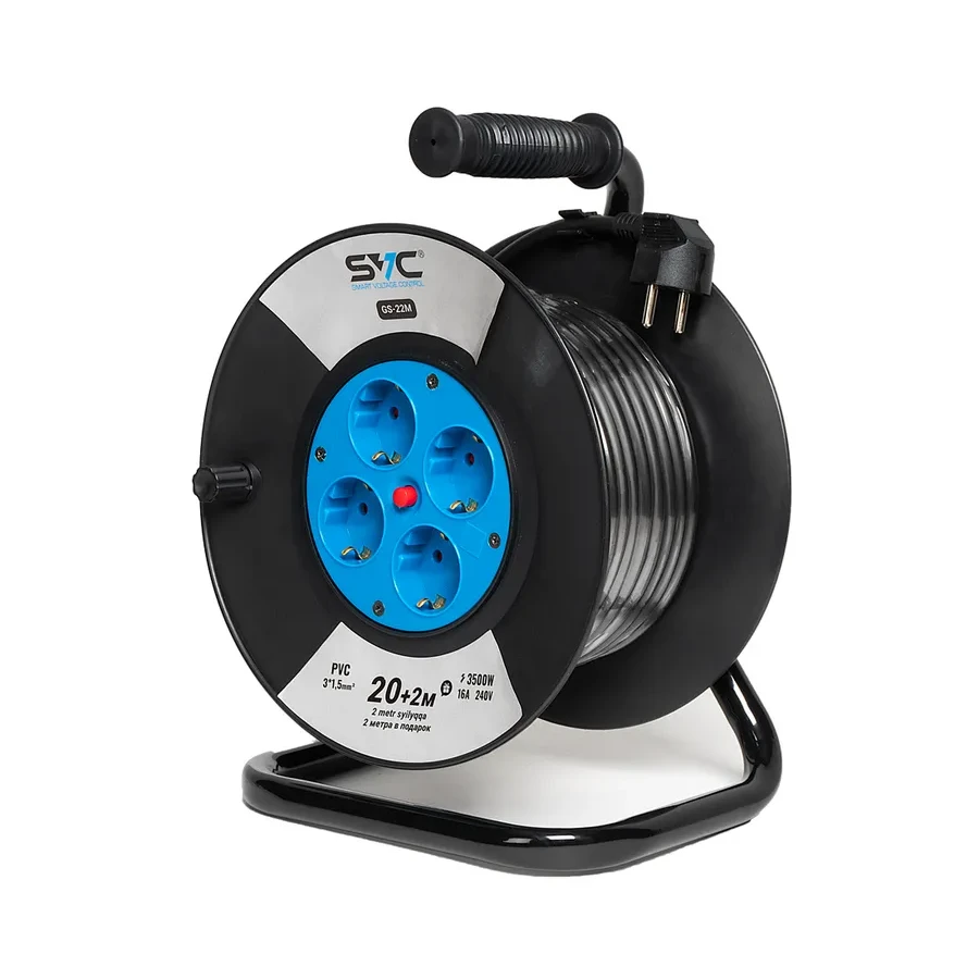 Удлинитель на катушке SVC GS-22M, 4 розетки, 22м