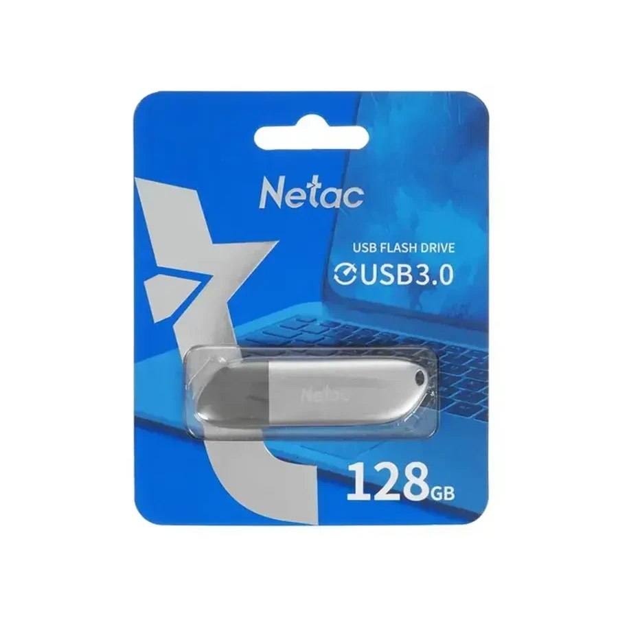 USB-накопитель Netac, 128GB, USB 3.0, серебристый