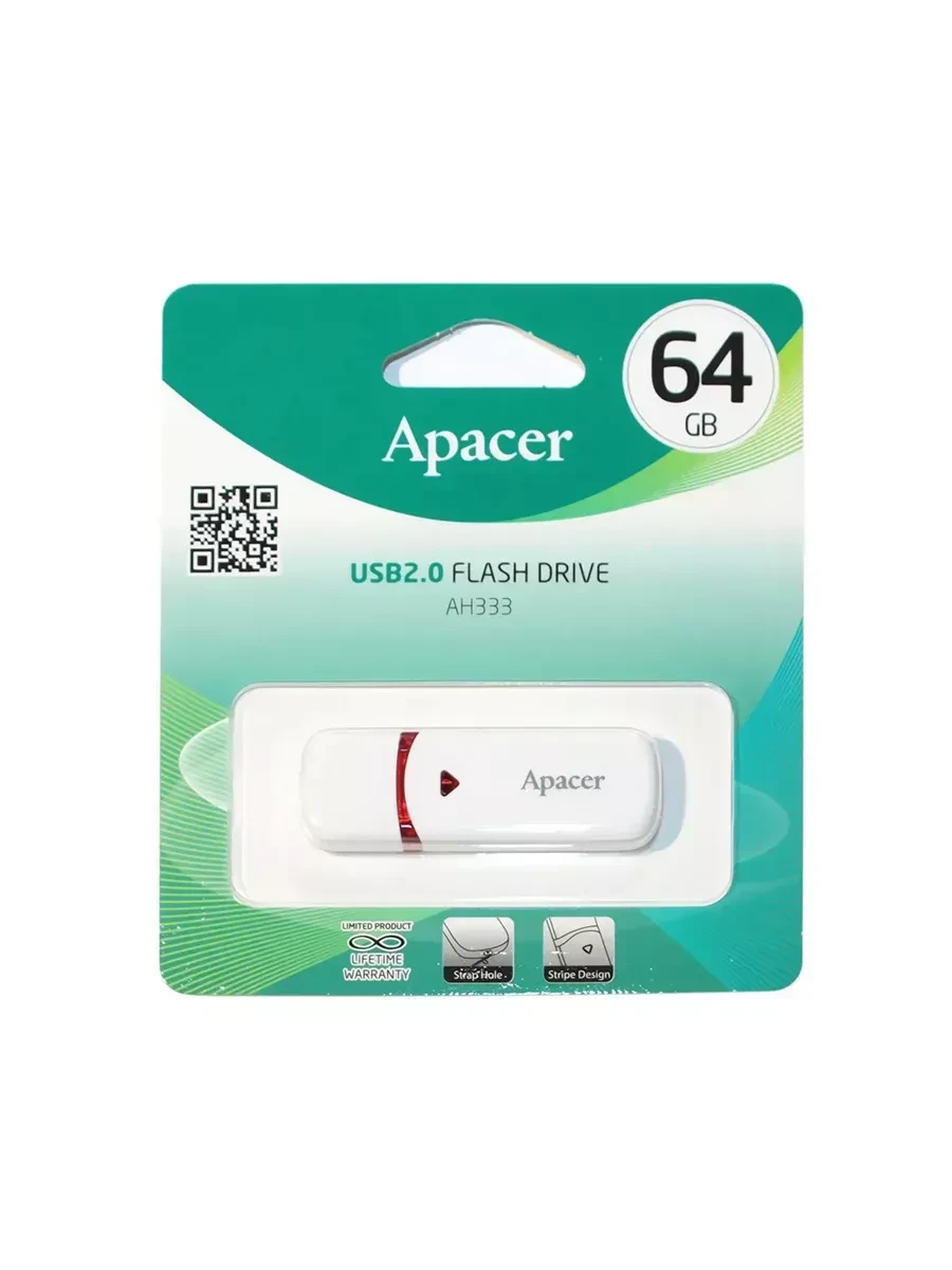 USB-накопитель Apacer AH333, 64GB, USB 2.0, белый — 3