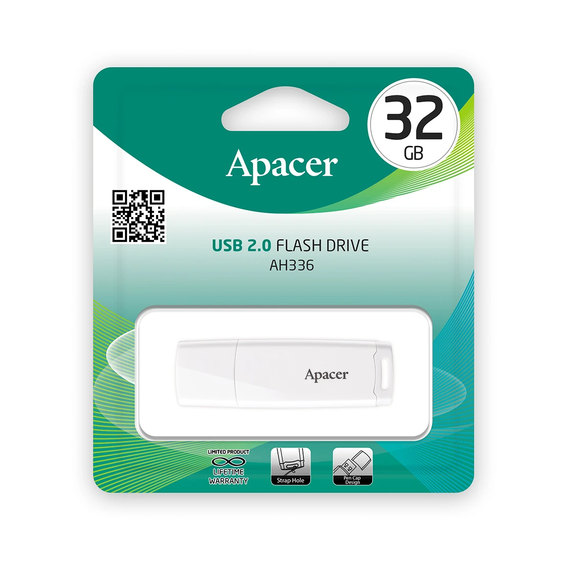 USB-накопитель Apacer AH336, 32GB, USB 2.0, белый — 2