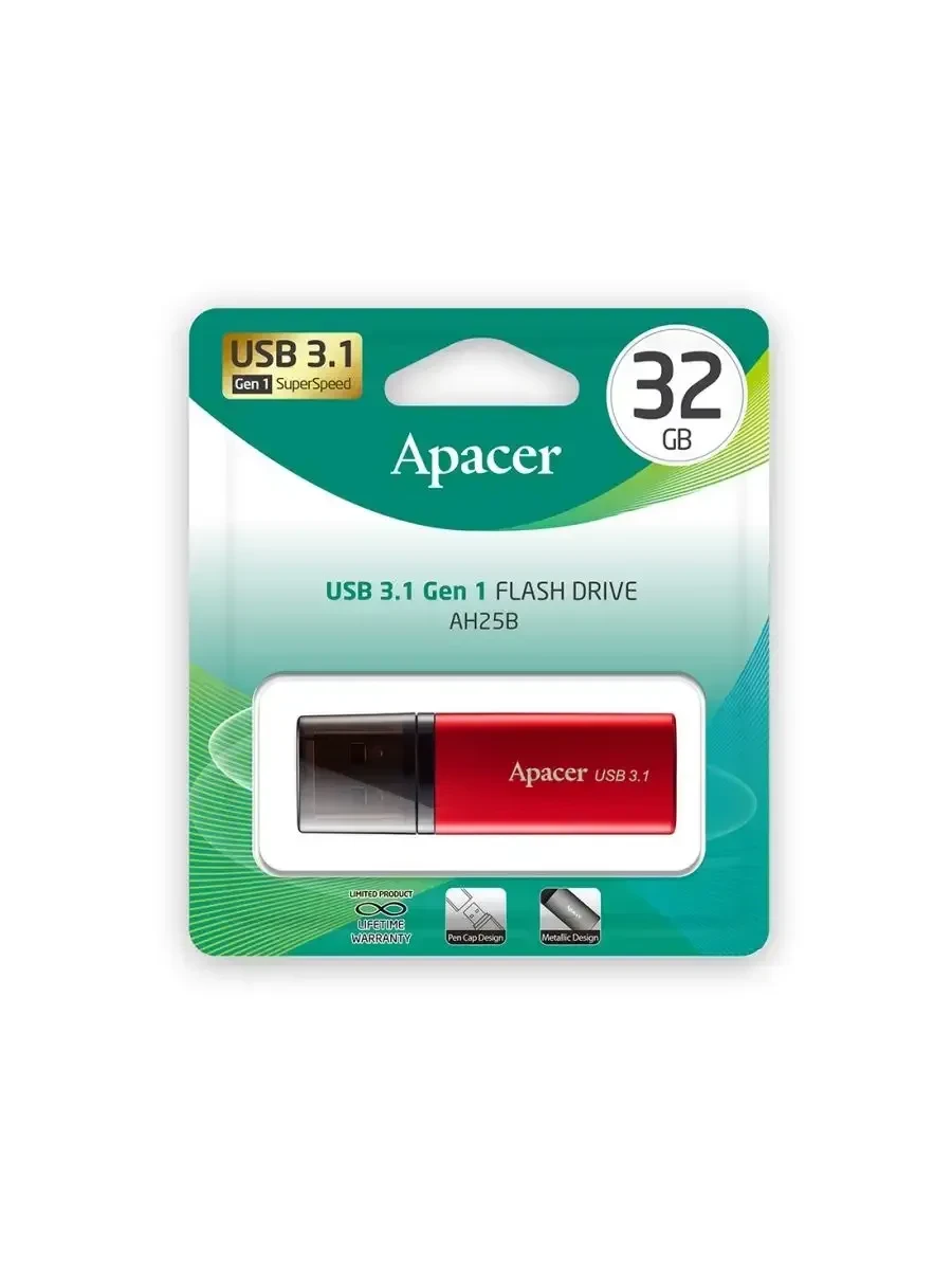 USB-накопитель Apacer AH25B, 32GB, USB 3.1, красный — 3