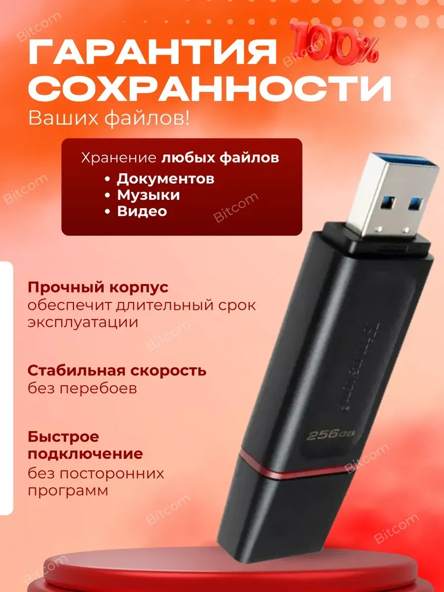 USB-накопитель Kingston DTX, 256GB, USB 3.2, чёрный — 2
