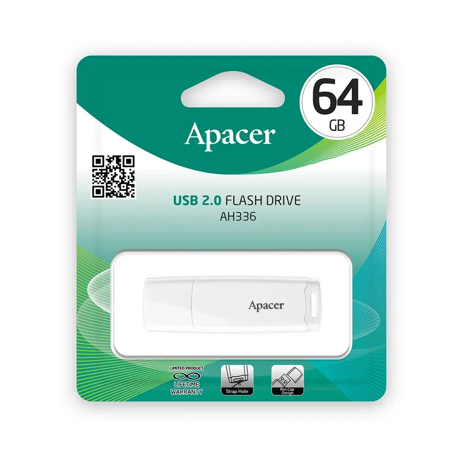 USB-накопитель Apacer AH336, 64GB, USB 2.0, белый — 2