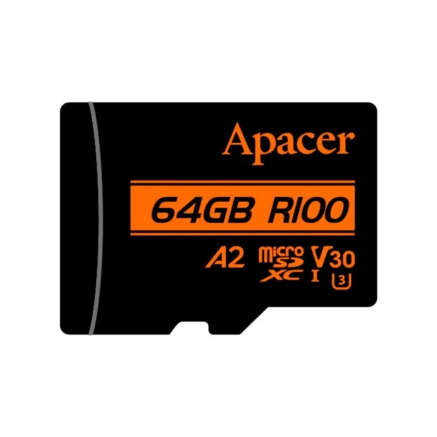 Карта памяти Apacer microSDXC 64GB, UHS-I U3 V30 A2, с адаптером SD