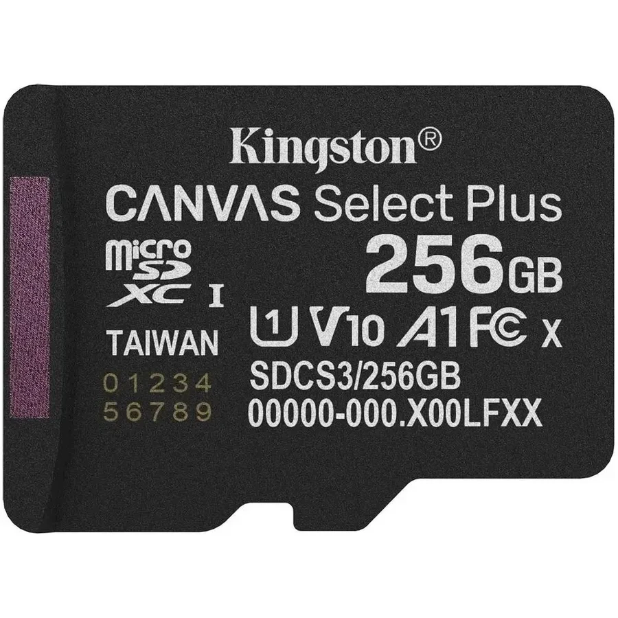 Карта памяти Micro SDXC 256Gb Kingston Canvas Select Plus, Class 10 UHS-I U1, адаптер — 2