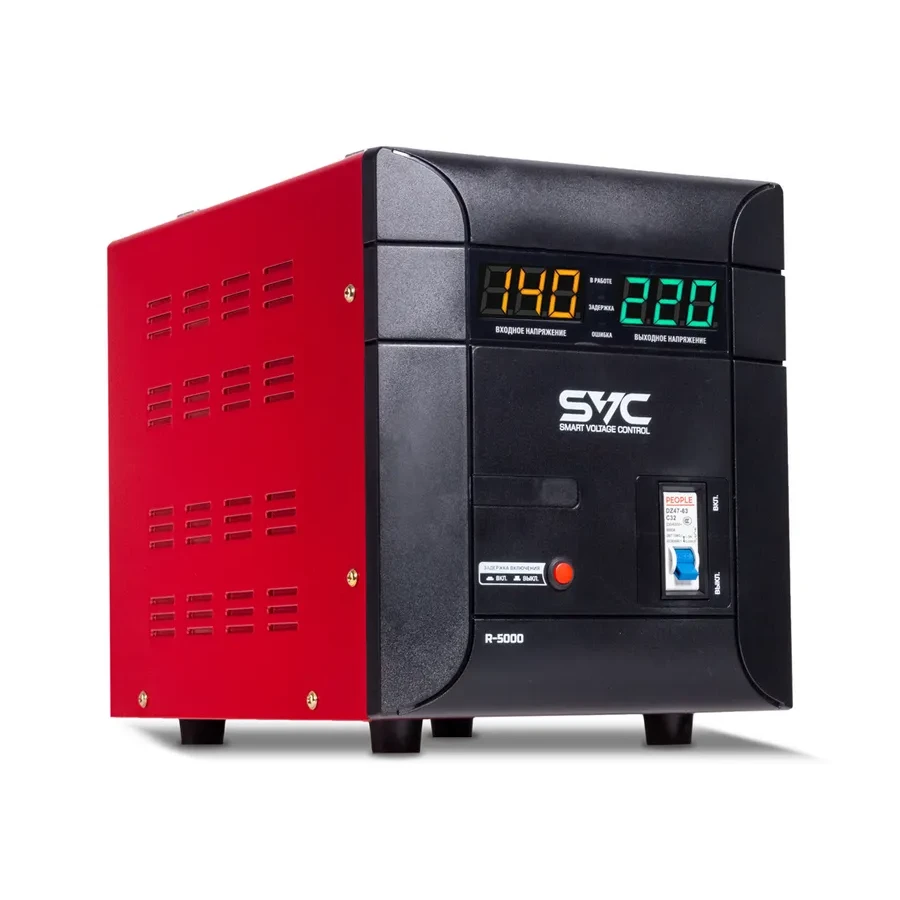 Стабилизатор AVR SVC R-5000 5000ВА/5000Вт, LCD, чёрно-красный