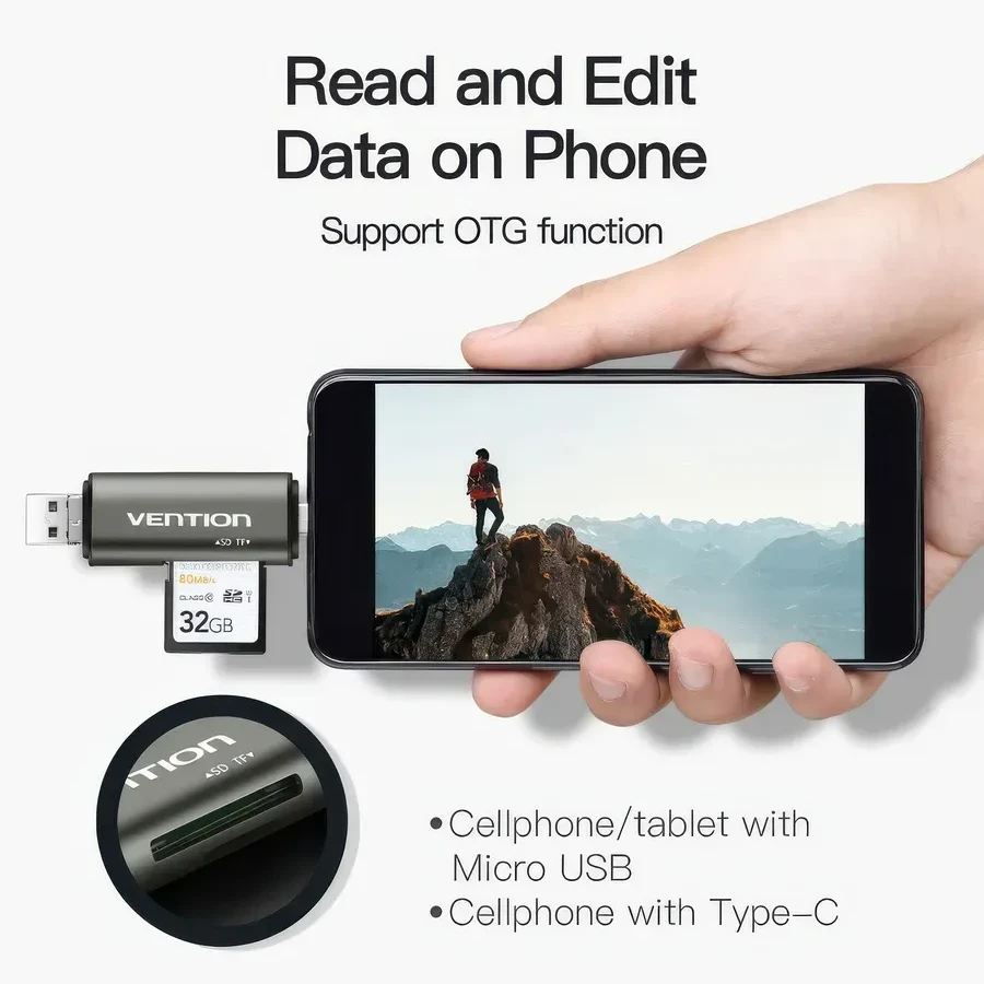 Картридер Vention CCHH0 USB-C/USB SD/TF — 2