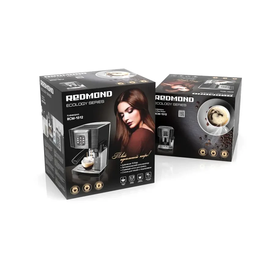 Кофеварка рожковая Redmond RCM-1512, бойлер, 15 бар, 1.4 л, черный — 3