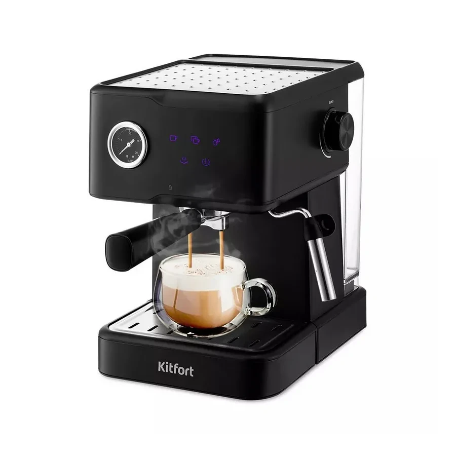 Кофеварка рожковая Kitfort КТ-7124, 1.5л, 950W, 15 бар, черная