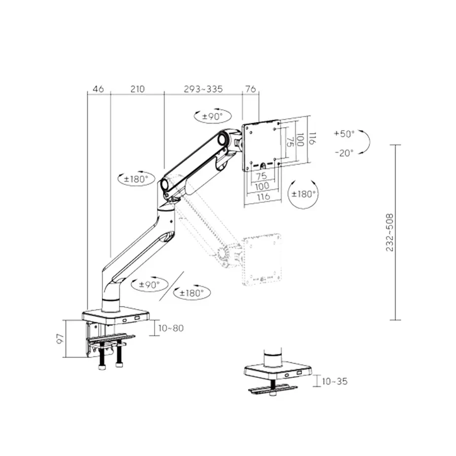 Кронштейн Brateck LDT74-C012 для мониторов 17"-49", газлифт