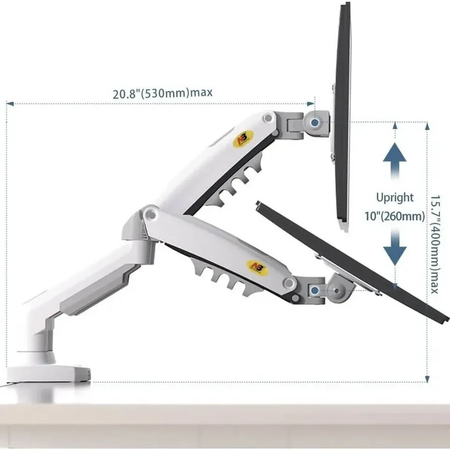 Кронштейн настольный North Bayou NB F160-W, для 2 мониторов 17"-27", 2-9 кг, VESA 75x75/100x100, газлифт, белый — 4