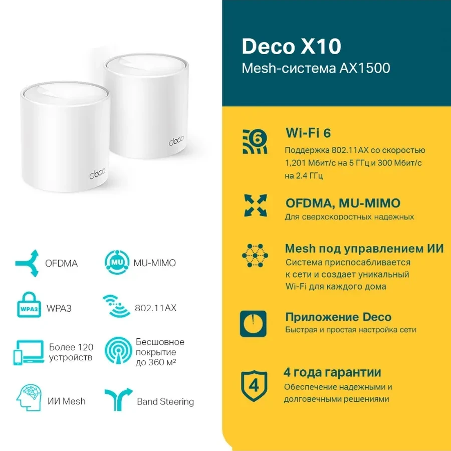 Mesh Wi-Fi система Tp-Link Deco X10, AX1500, 2 шт — 2
