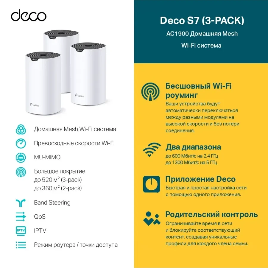 Mesh Wi-Fi система Mesh Wi-Fi TP-Link Deco S7, 3-pack, AC1900 — 5
