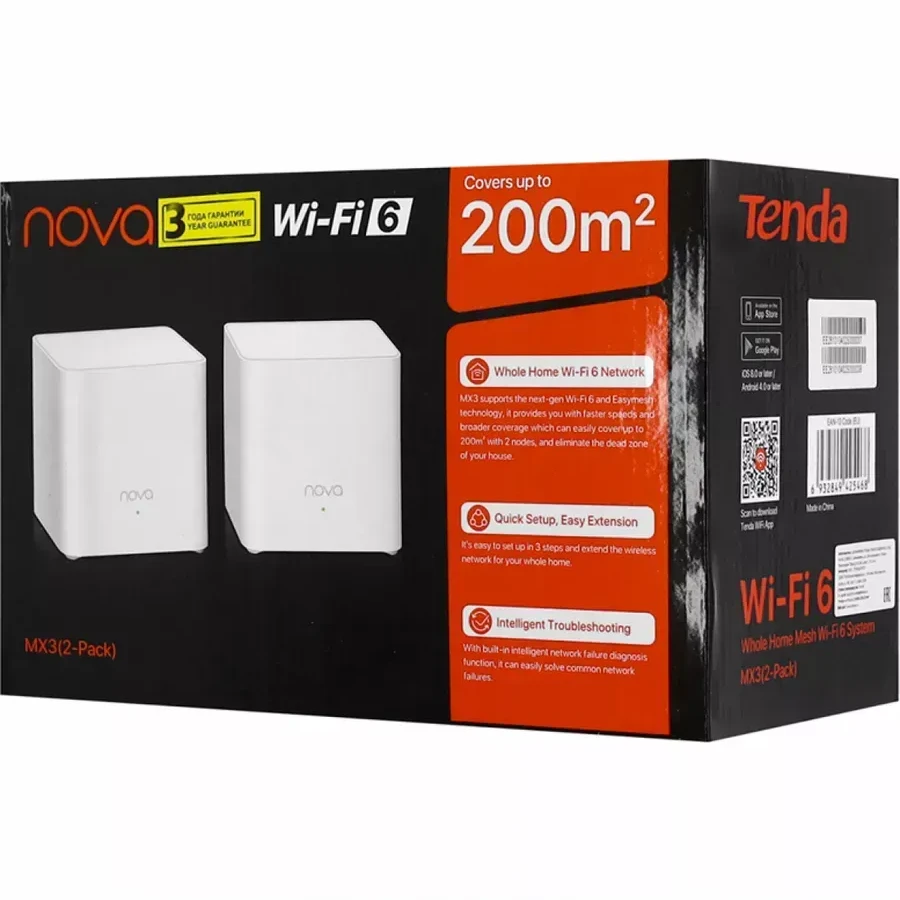 Сетевая система Tenda Nova MX3, WiFi 6, 1500 Mbps, 2 узла — 4