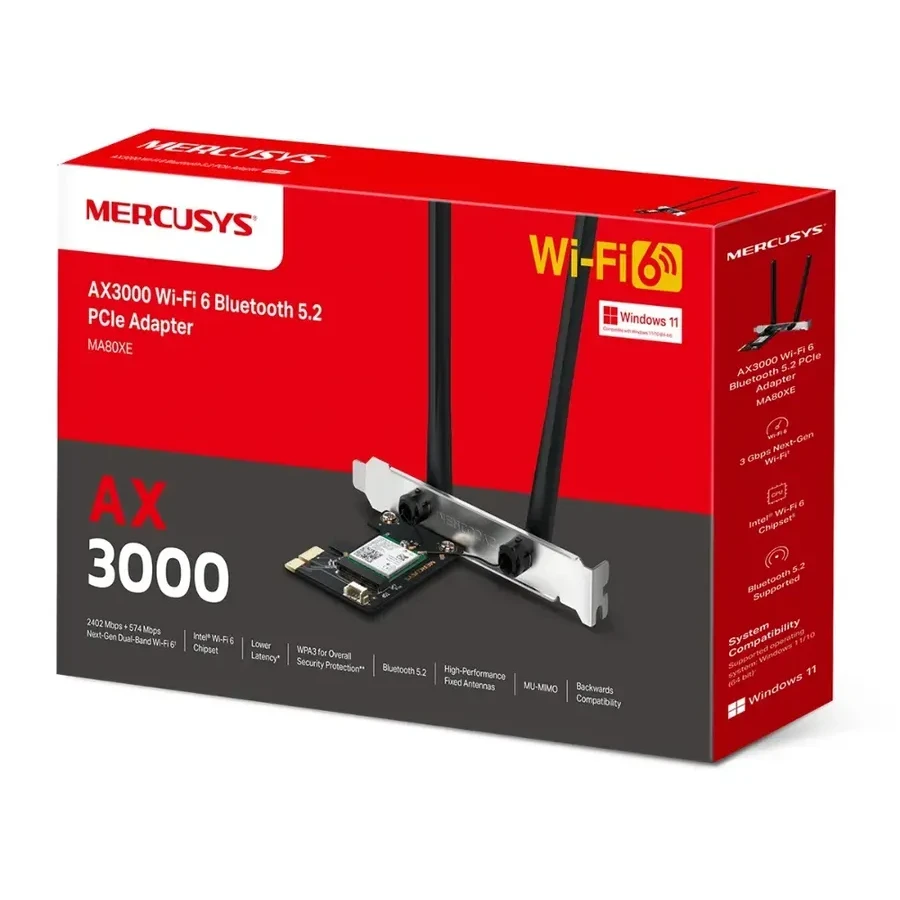 Адаптер Wi-Fi PCIe AX3000 Mercusys MA80XE, BT 5.2