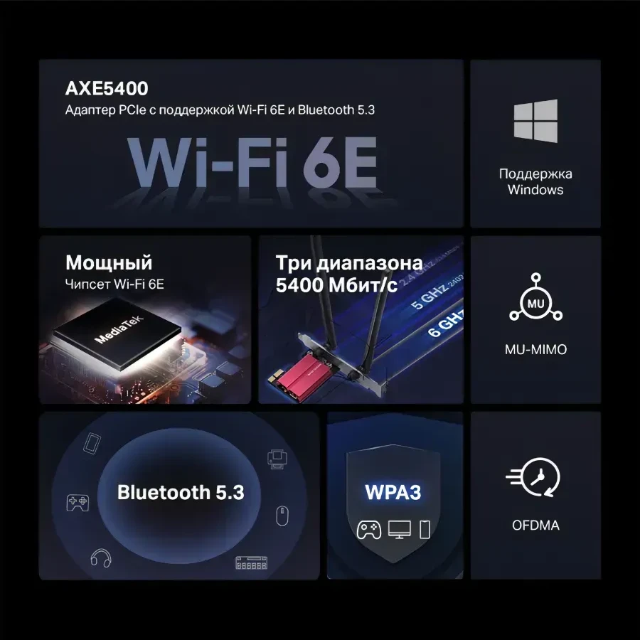 Адаптер Wi-Fi PCIe AX3000 Mercusys MA86X, BT 5.2 — 2