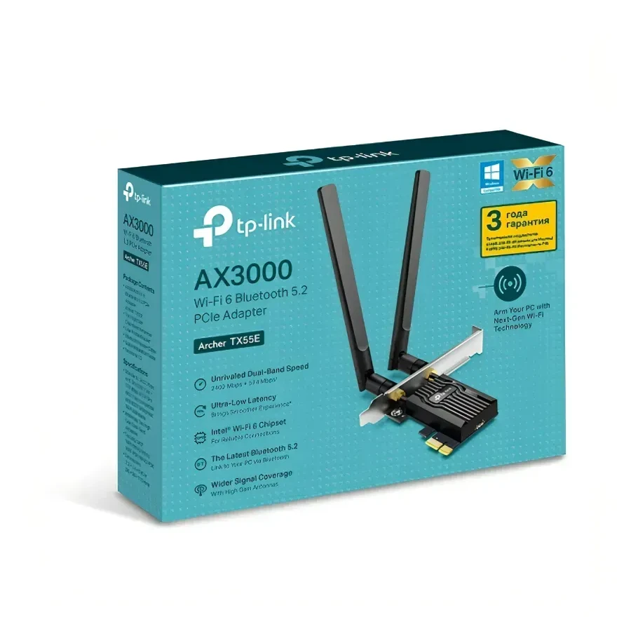 Адаптер Wi-Fi PCIe AX3000 Tp-Link Archer TX55E — 3