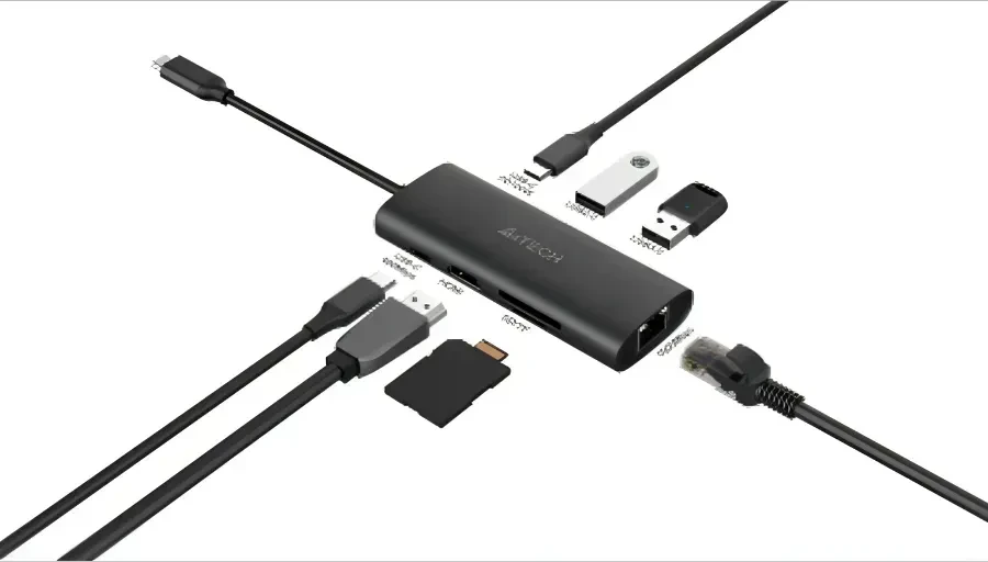 Адаптер A4tech DST-80C, 100W, USB-C, HDMI, TF, SD, LAN — 3