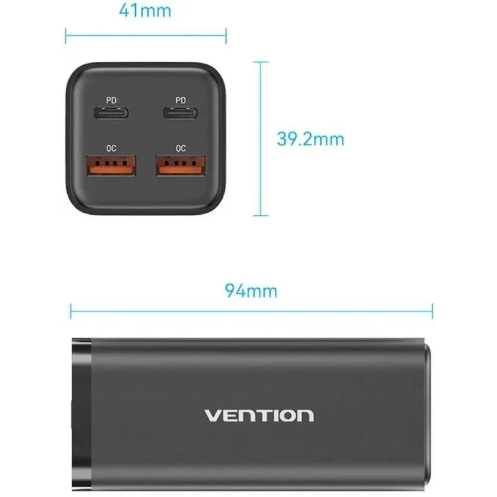 Зарядный блок Vention FBSBG-EU 4USB GaN 100W — 3