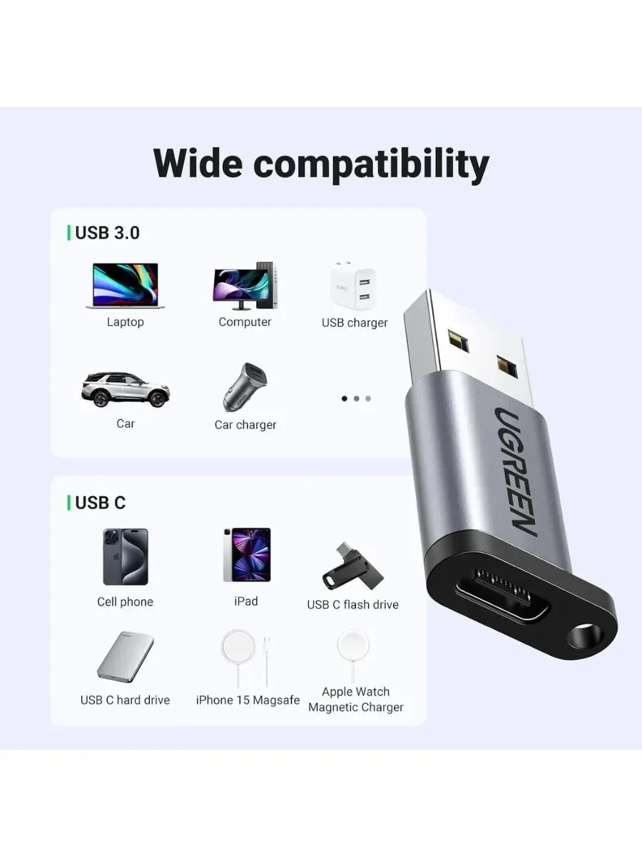 Адаптер Ugreen US276 USB 3.0-A to USB-C — 4