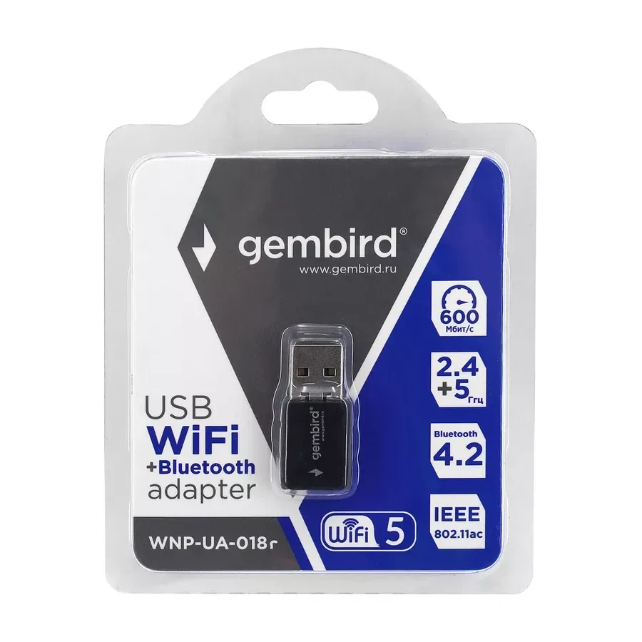 Беспроводной USB адаптер Gembird WNP-UA-018, BT, WiFi 5, 433 Mbps — 2