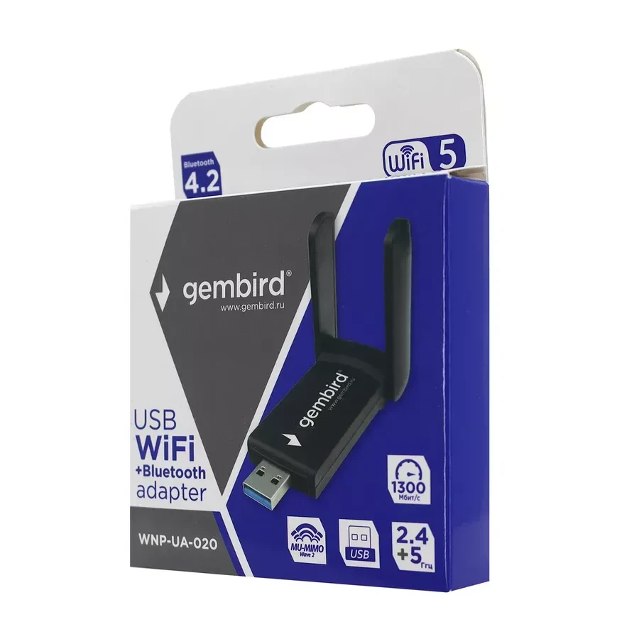 Беспроводной USB адаптер Gembird WNP-UA-020, BT, WiFi 6, 867 Mbps