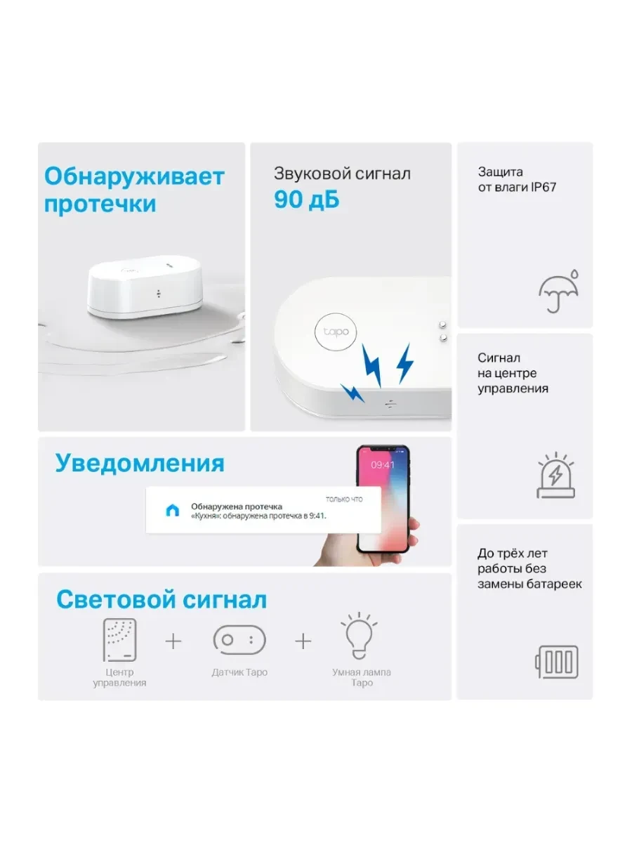 Умный датчик протечки Tapo T300, IP67, 6 сенсоров — 4